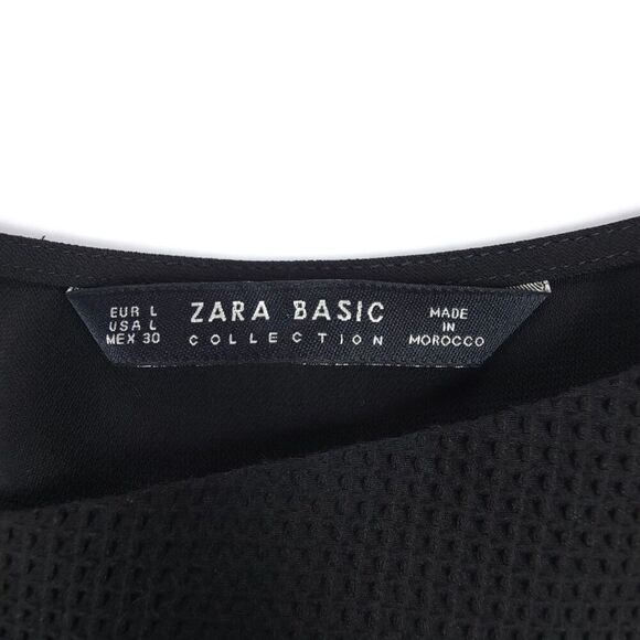 ZARA Textured Crepe Long Sleeve Asymmetric Blouse Flowy Top Minimal Large Black - Picture 2 of 7